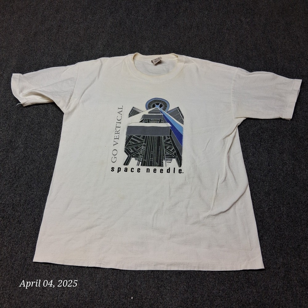 VTG Go Vertical Space Needle Seattle Washington T‎ Shirt Ribbed Men Size Large